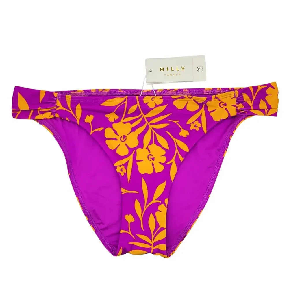 Milly Cabana Bikini Bottoms NEW Women's Large Floral Orange Fuchsia Swimsuit
